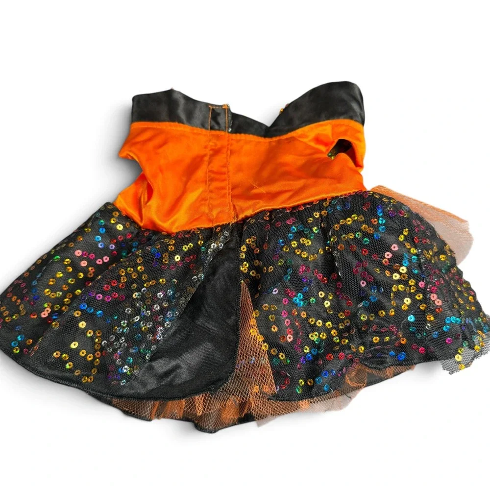 Build-A-Bear Workshop Halloween Spider Dress Orange Black Sequins Plush Outfit